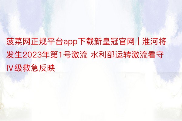 菠菜网正规平台app下载新皇冠官网 | 淮河将发生2023年第1号激流 水利部运转激流看守Ⅳ级救急反映